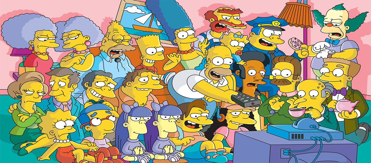 Varios Personagens dos Simpsons em frente a TV.