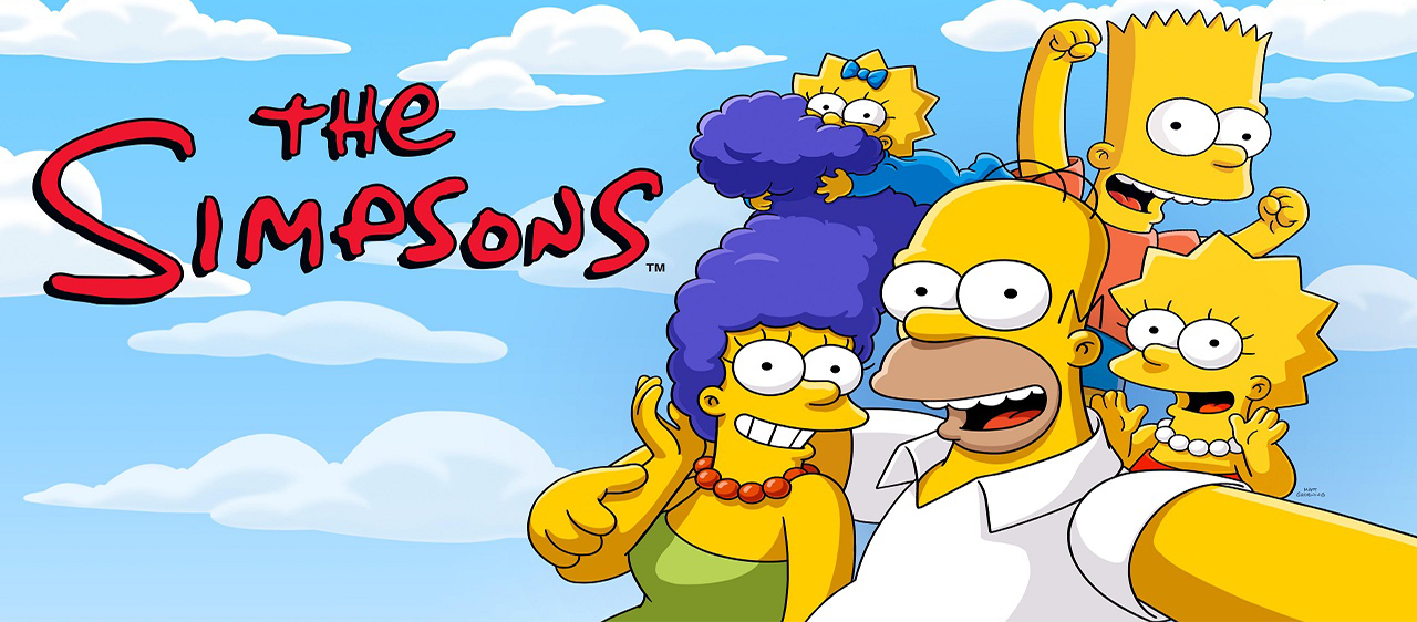 Familia Simpsons com o fundo de nuvem.